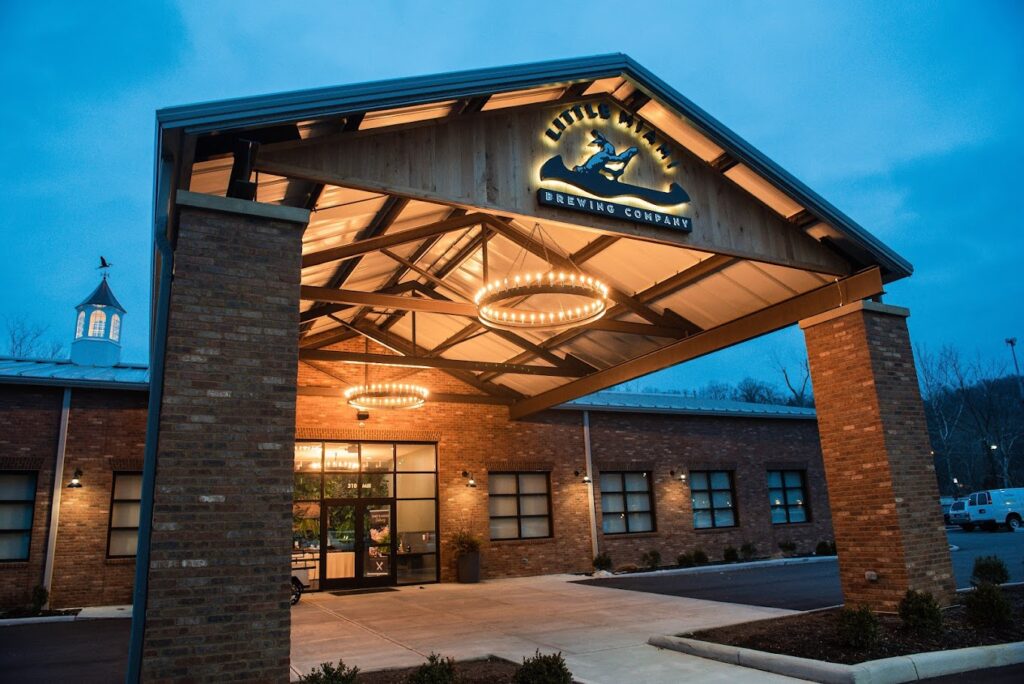 a picturesque wedding venues Little Miami Brewing Company, a picturesque wedding venues with a charming brick facade and warm lighting, perfect for a rustic celebration.